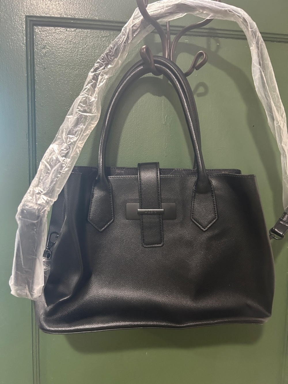 Aldo Black Pebbled Satchel with Top Handles